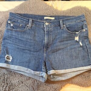 Levi's Distressed Mid-Length Jean Shorts